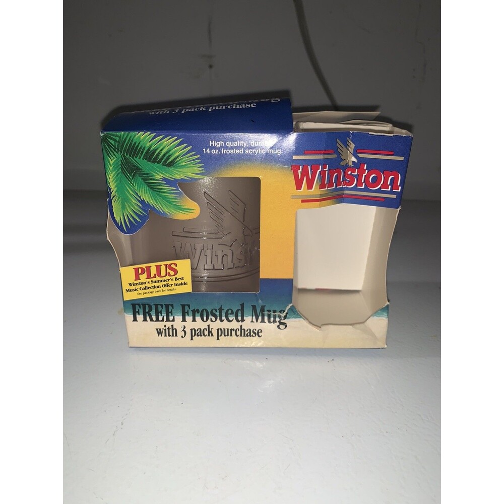 Vintage 90's Winston Cigarettes Plastic Coffee Mug - Clear -Promotional Item NIB